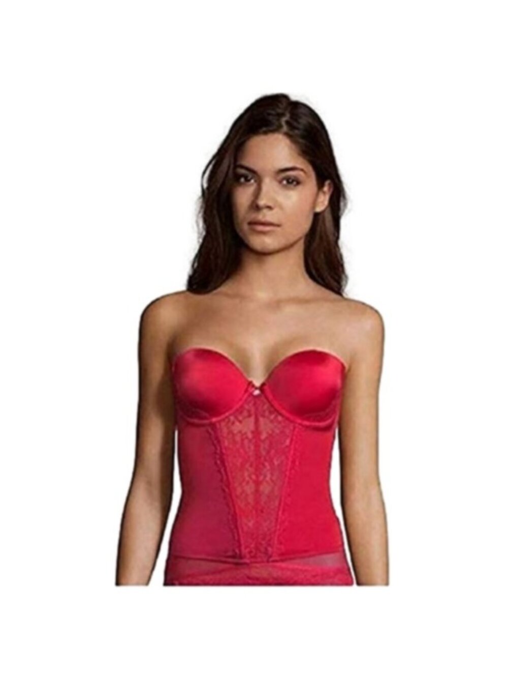 Maidenform Super Sexy Strapless Floral Lace Push-Up Bustier MFB100, Red, 36C